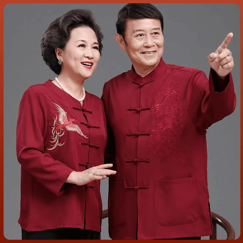 中老年唐装婚宴装长袖父母生日过寿结婚礼服爸爸妈妈情侣装男套装