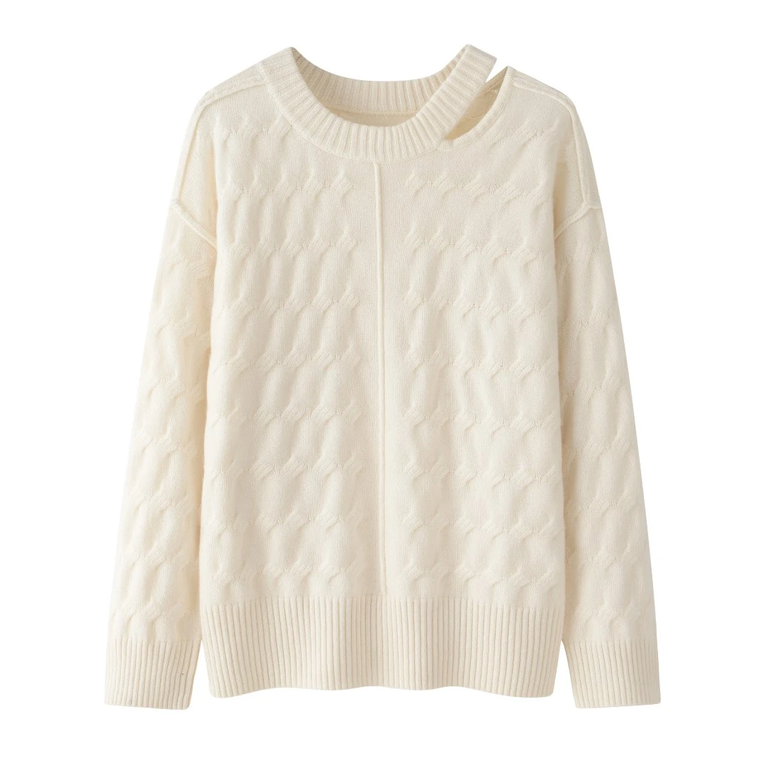 A鄂尔多斯市银鑫羊绒圆领绞花女套秋冬针织长袖纯色时尚百搭