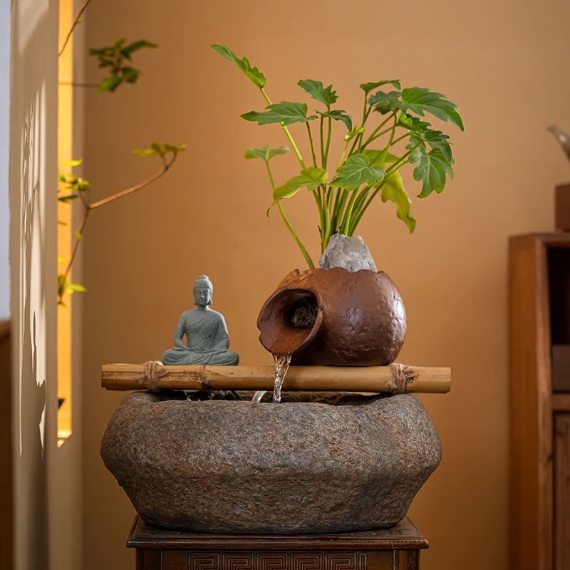 禅意流水景观茶室桌面造景喷泉鱼缸家居装饰摆件设计打造美观工艺
