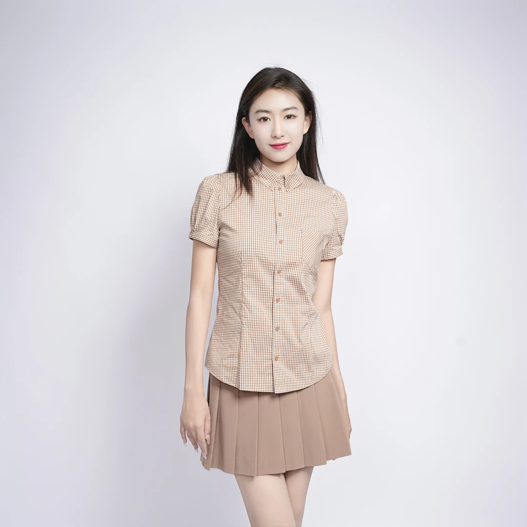 AMASS/阿玛施美拉德公主袖纯色收腰显瘦夏季百搭短袖衬衫 5300948