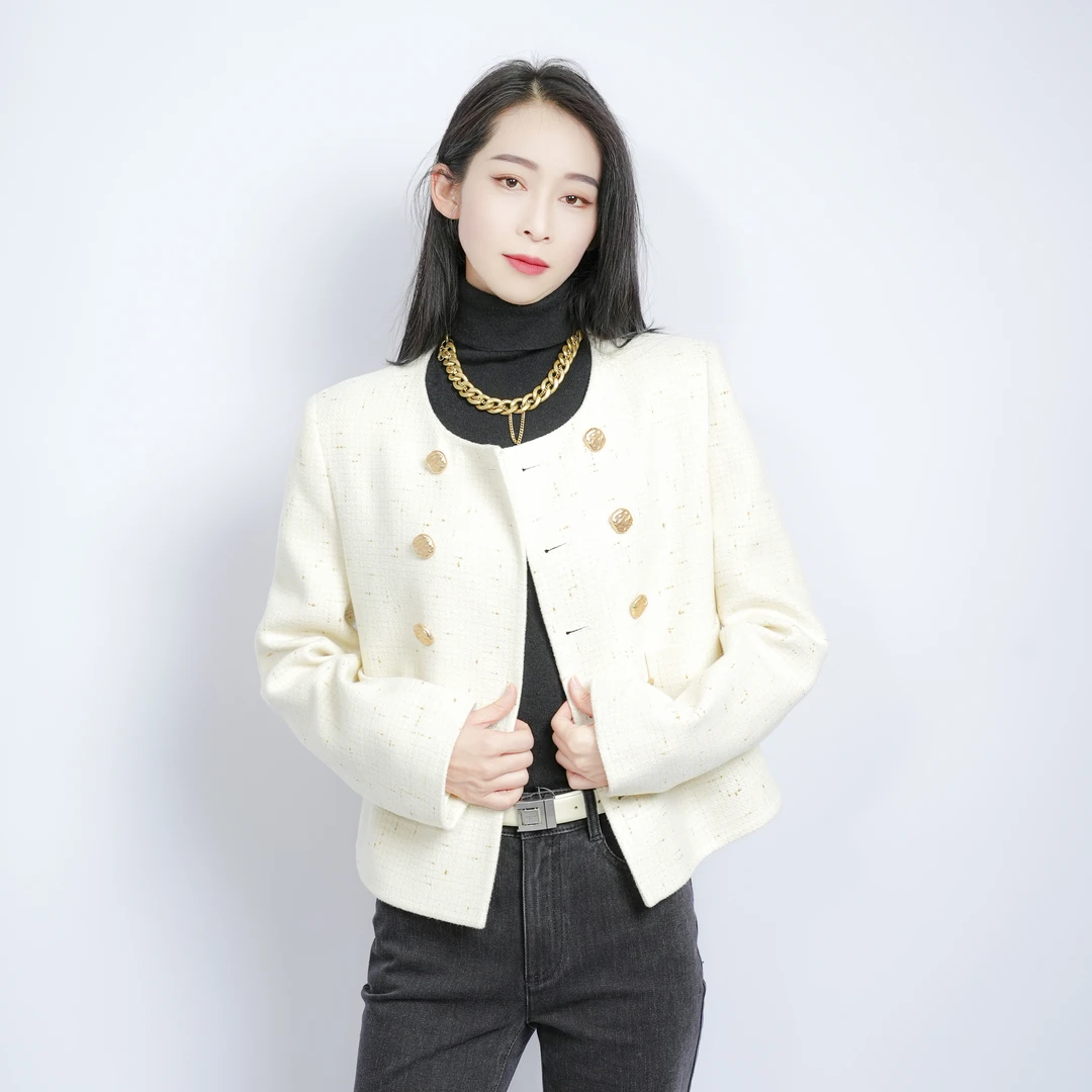 AMASS/阿玛施美拉德法式气质简约毛呢设计感短小香风外套 5400837