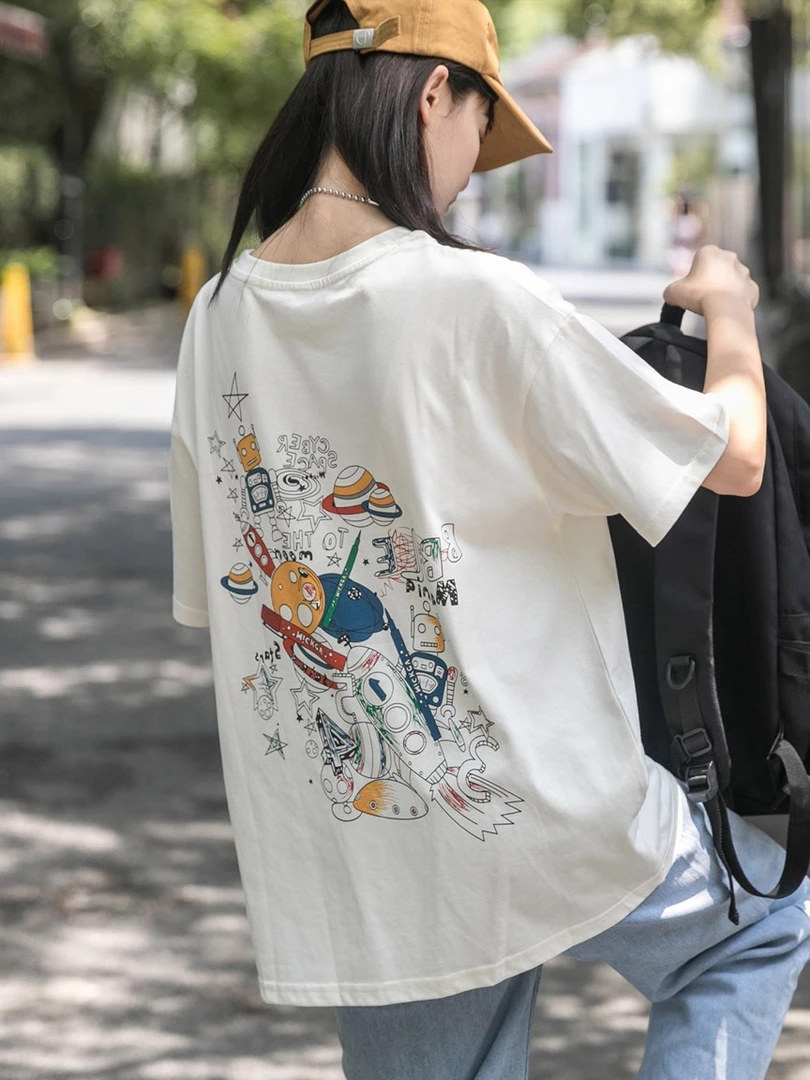 【220克纯棉】2023新款潮牌纯棉中长款百搭宽松短袖T恤上衣情侣装