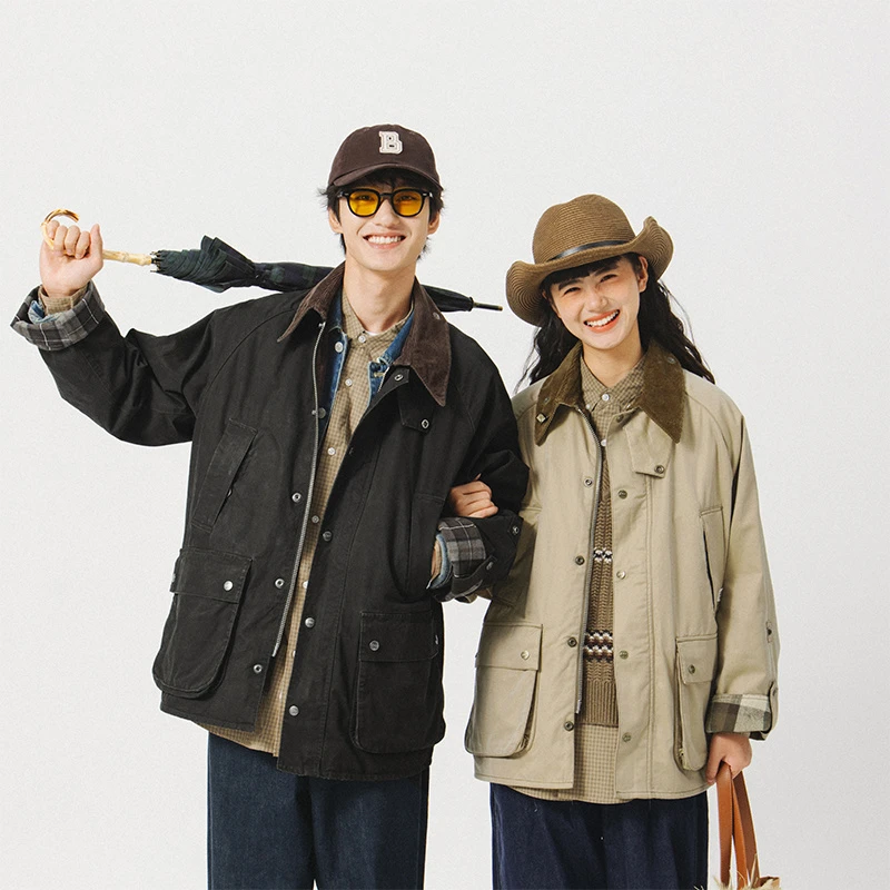 蓝岐2025春季新款复古情侣外套防尘户外猎装夹克男