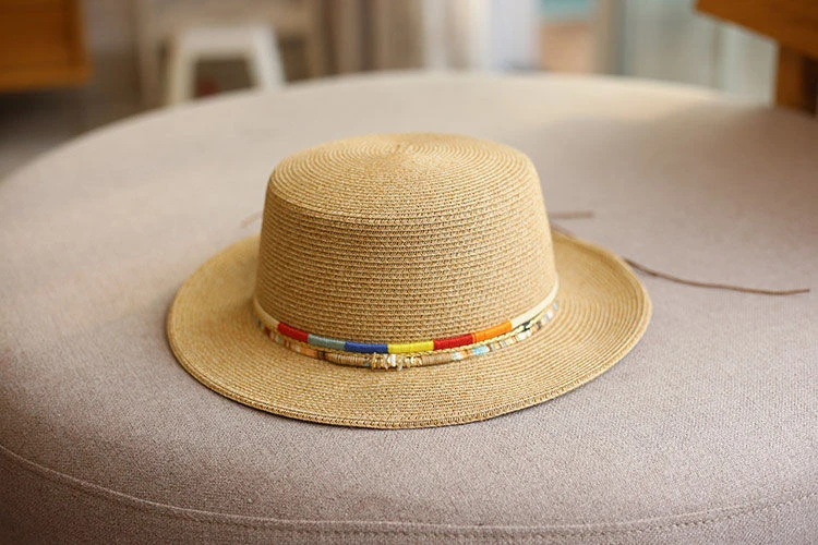 波西米亚牛仔风帽子女夏出游度假遮阳防晒帽平顶草帽逛街百搭平檐