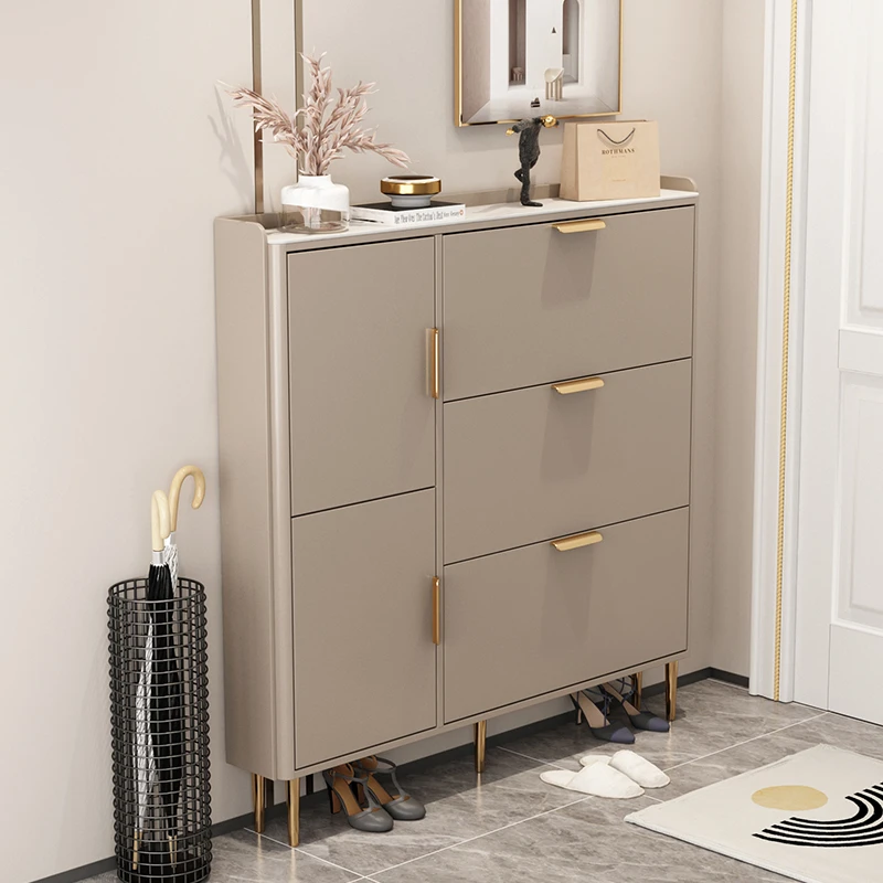 轻奢鞋柜门口家用入户门厅超薄17cm极窄款实木翻斗鞋柜靠墙大容量