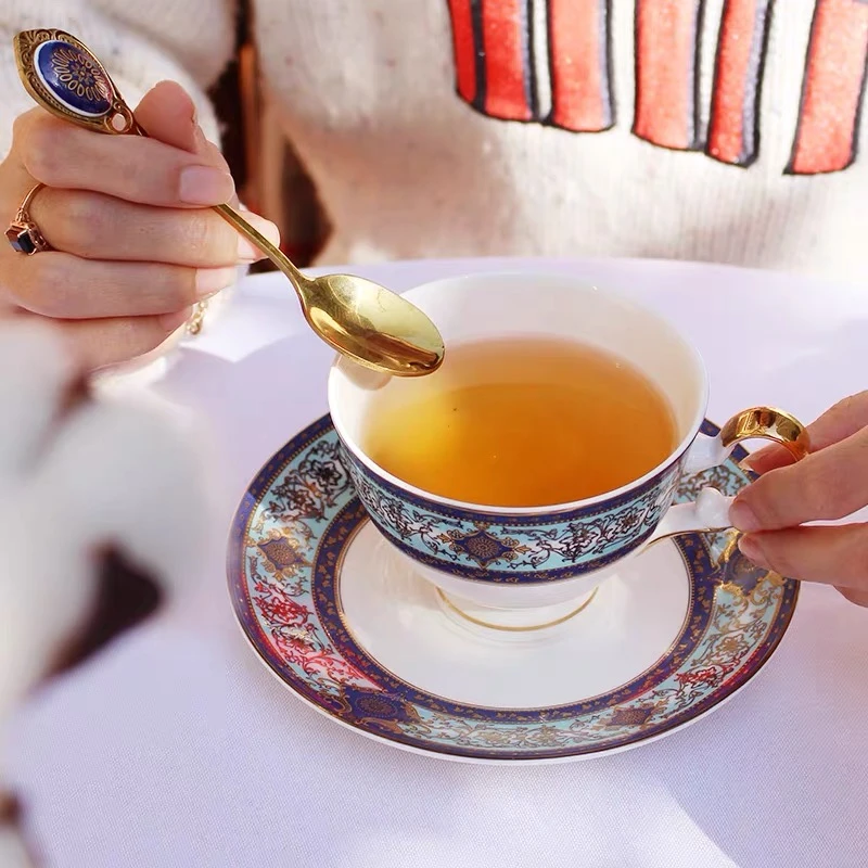 英式下午茶咖啡杯小勺子金色搅拌欧式小奢华甜品勺叉蛋糕点心叉子