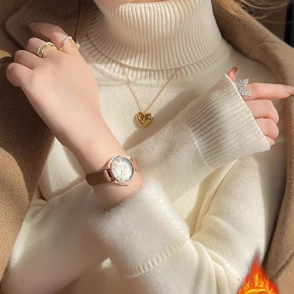 一体绒毛衣女款2025新款秋冬西装内搭高领打底衫加绒加厚百搭上衣