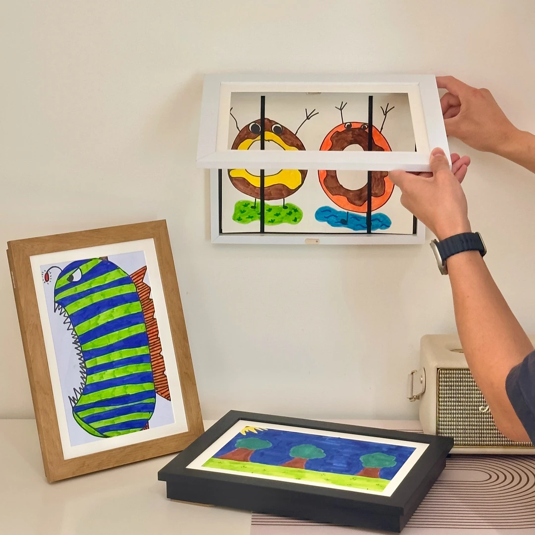 翻盖储存收纳儿童画框可存150张画纸拿取方便简约黑色木色白色