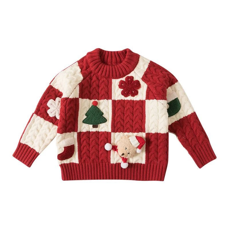 女童冬季2023新款宝宝圣诞小熊针织打底儿童洋气加厚针织衫毛衣