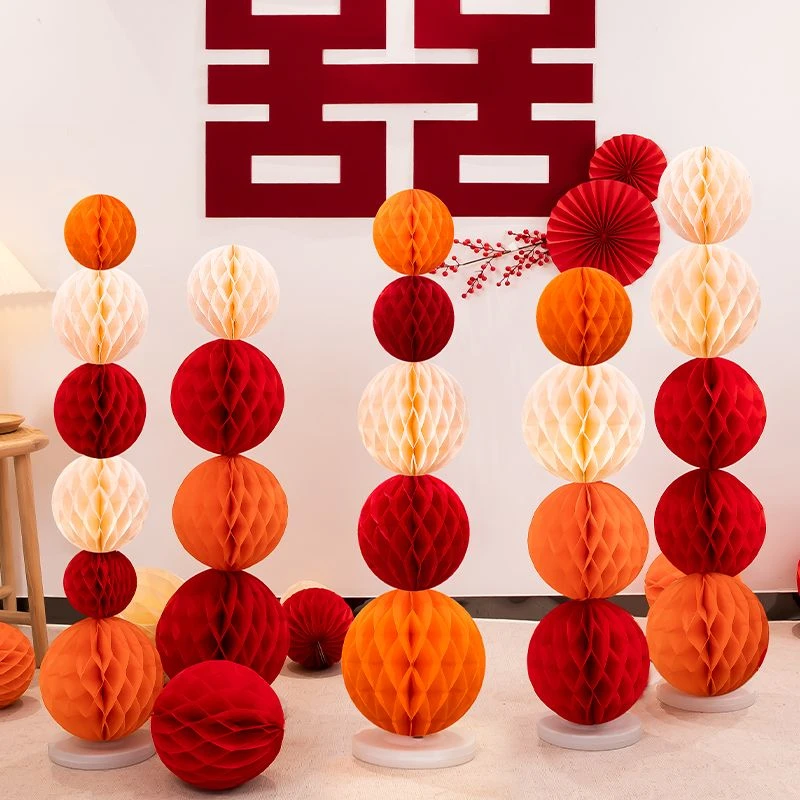 婚房装饰布置结婚立柱蜂窝球纸灯笼新娘拍照道具大喜字背景墙拉花