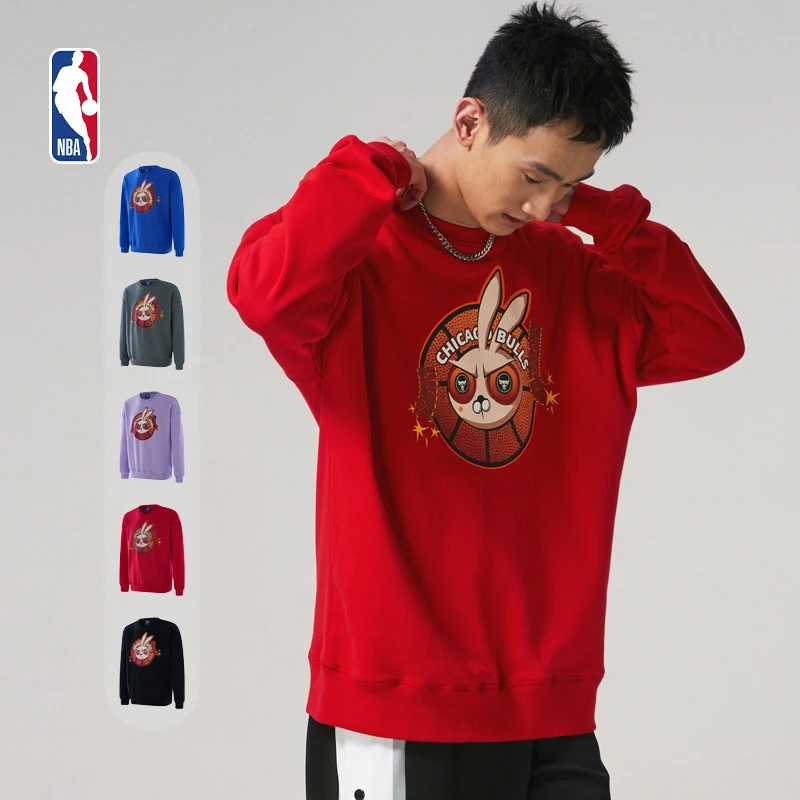 NBA官方金州勇士队洛杉矶湖人队秋季情侣宽松圆领套头衫运动卫衣