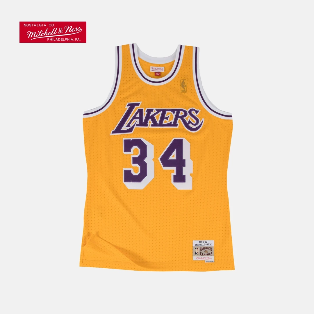 NBA-MN 复古球衣-SW-洛杉矶湖人队1996-97奥尼尔黄色主场运动男子