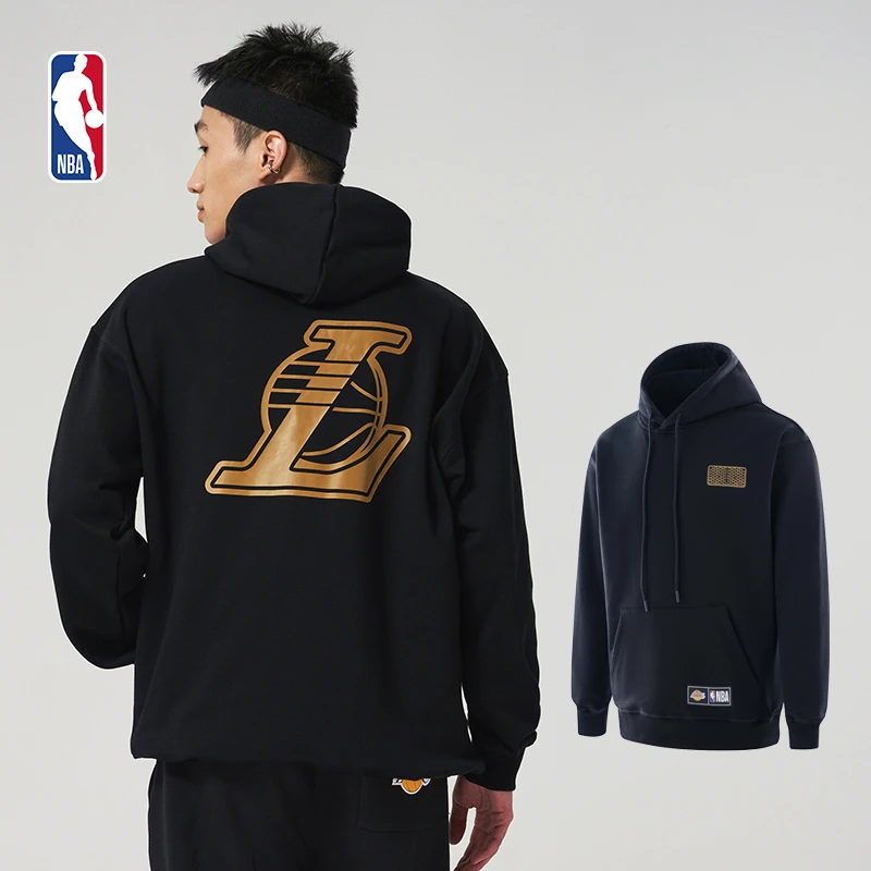 NBA官方勇士湖人篮网队固若金汤秋季套头衫连帽宽松运动休闲卫衣