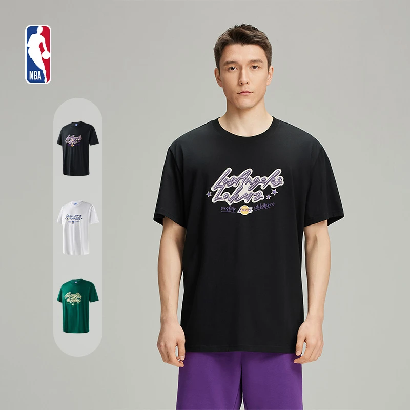 NBA官方湖人勇士队欢乐的运动系列运动短袖男t恤纯棉休闲投篮服