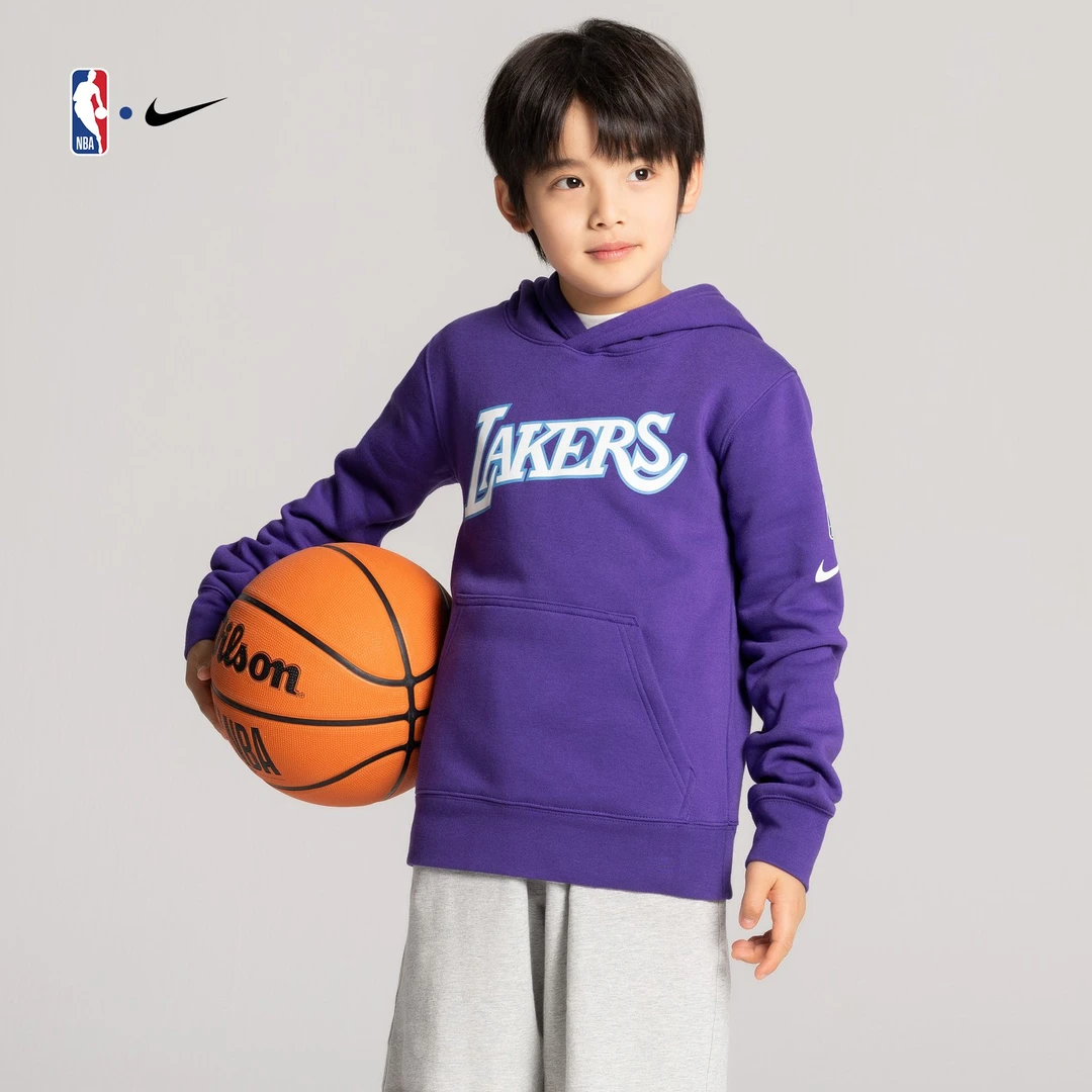 NBA-Nike Kids 洛杉矶湖人队 大童卫衣 套头连帽衫 运动休闲卫衣