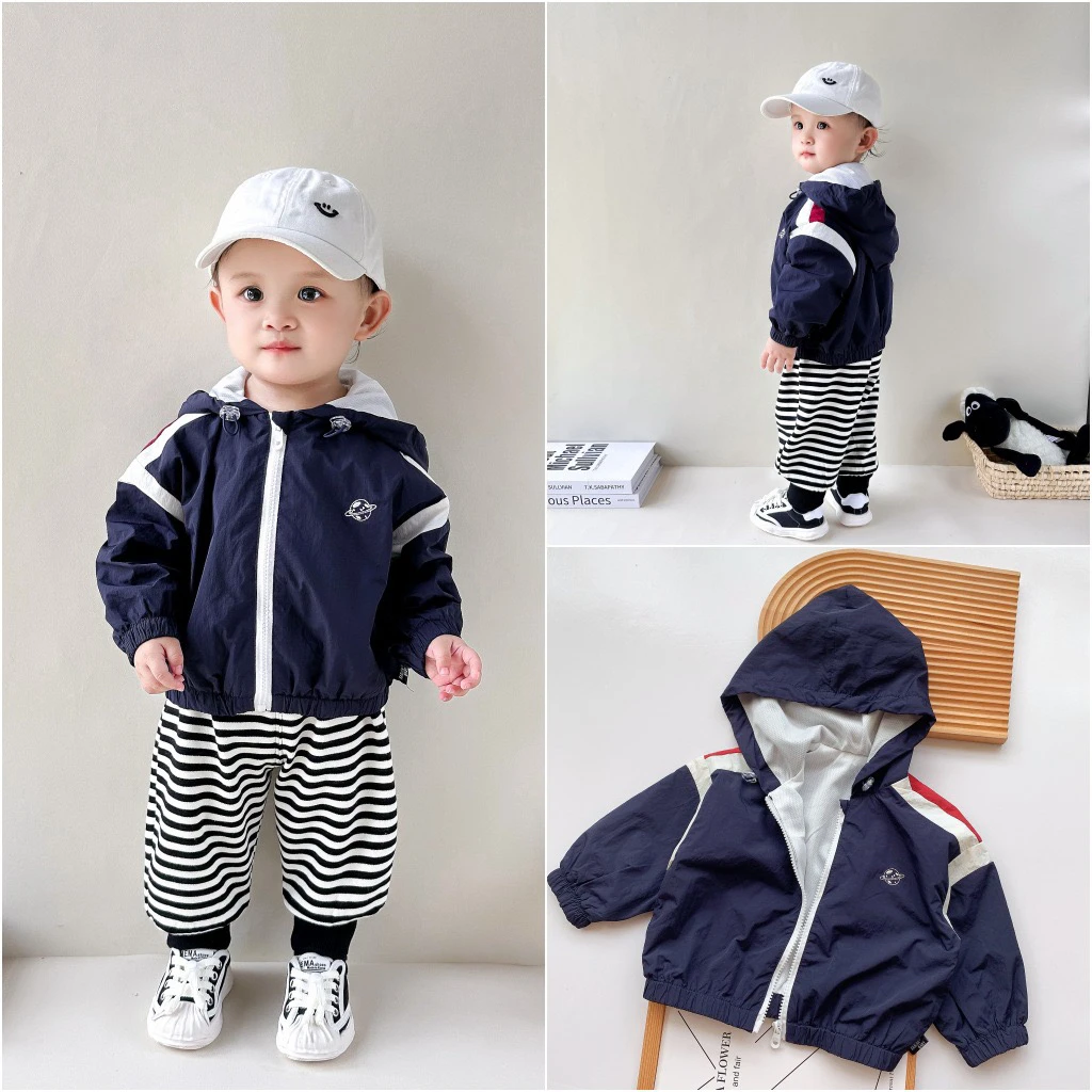 婴儿防风外套男女宝宝刺绣星球连帽外套