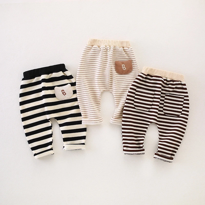 婴儿春季薄款韩系卡通条纹刺绣大PP裤