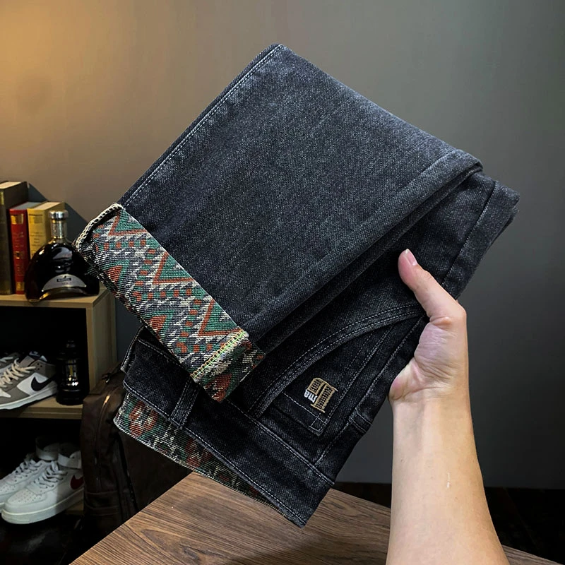 牛仔裤男款加绒2025爆款新款弹力修身韩版印花小直筒休闲百搭男款