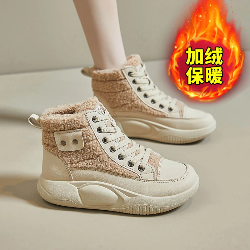 高帮鞋女秋冬百搭小白鞋2023冬季爆款厚底运动鞋加绒加厚保暖棉鞋