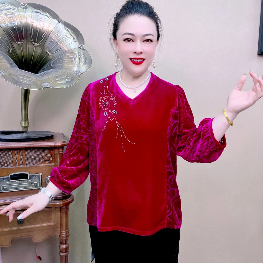 桑蚕丝小衫中老年时尚高档气质百搭减龄洋气43A2018