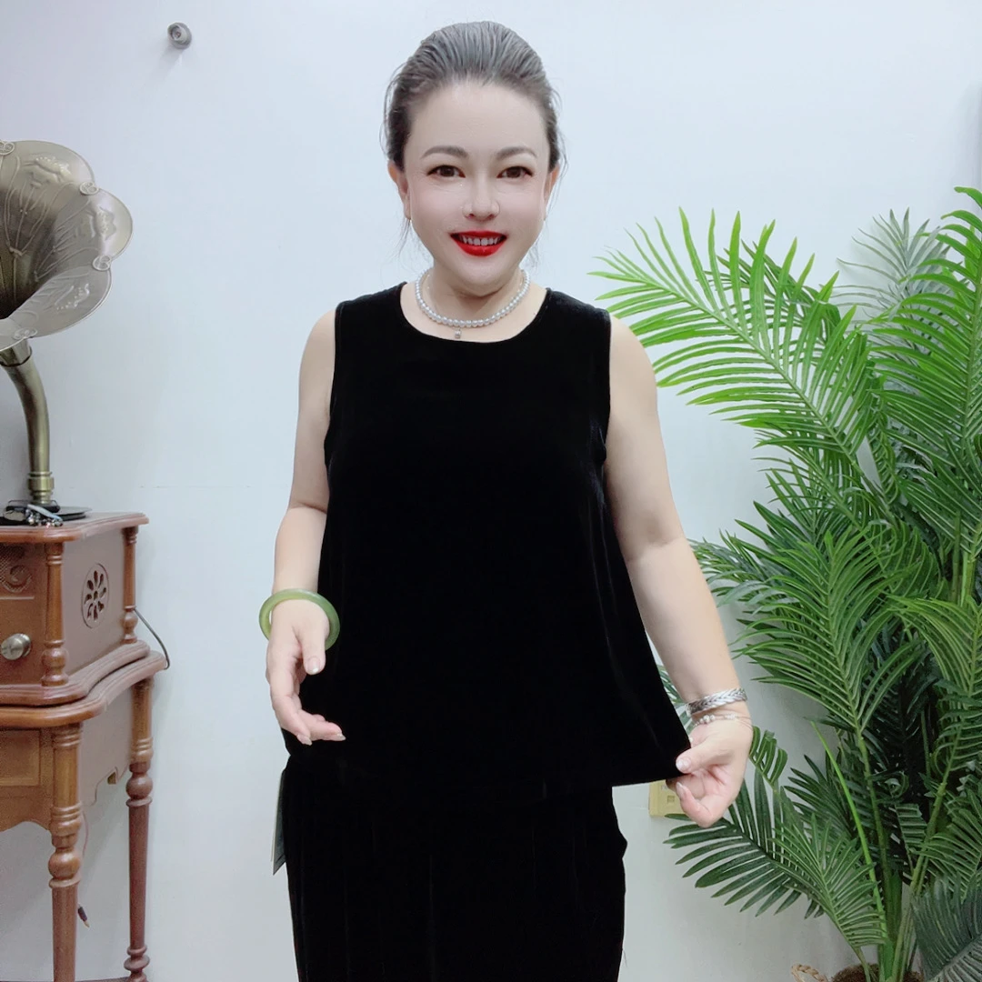 桑蚕丝中老年高端大码时尚品牌气质百搭纯色无袖背心88AWY006