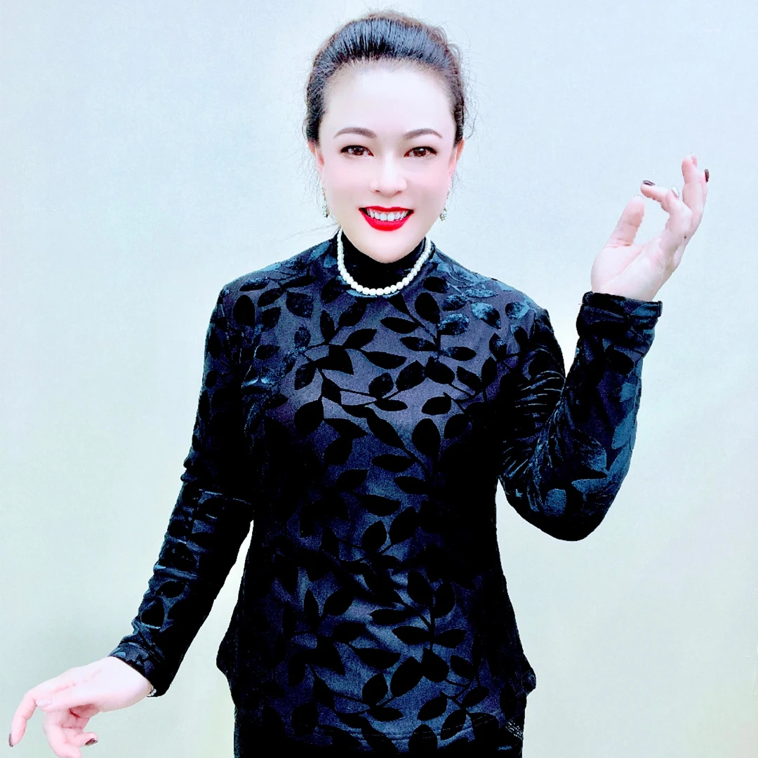 高弹提花气质百搭时尚妈妈装大码显瘦加绒小衫88A6042