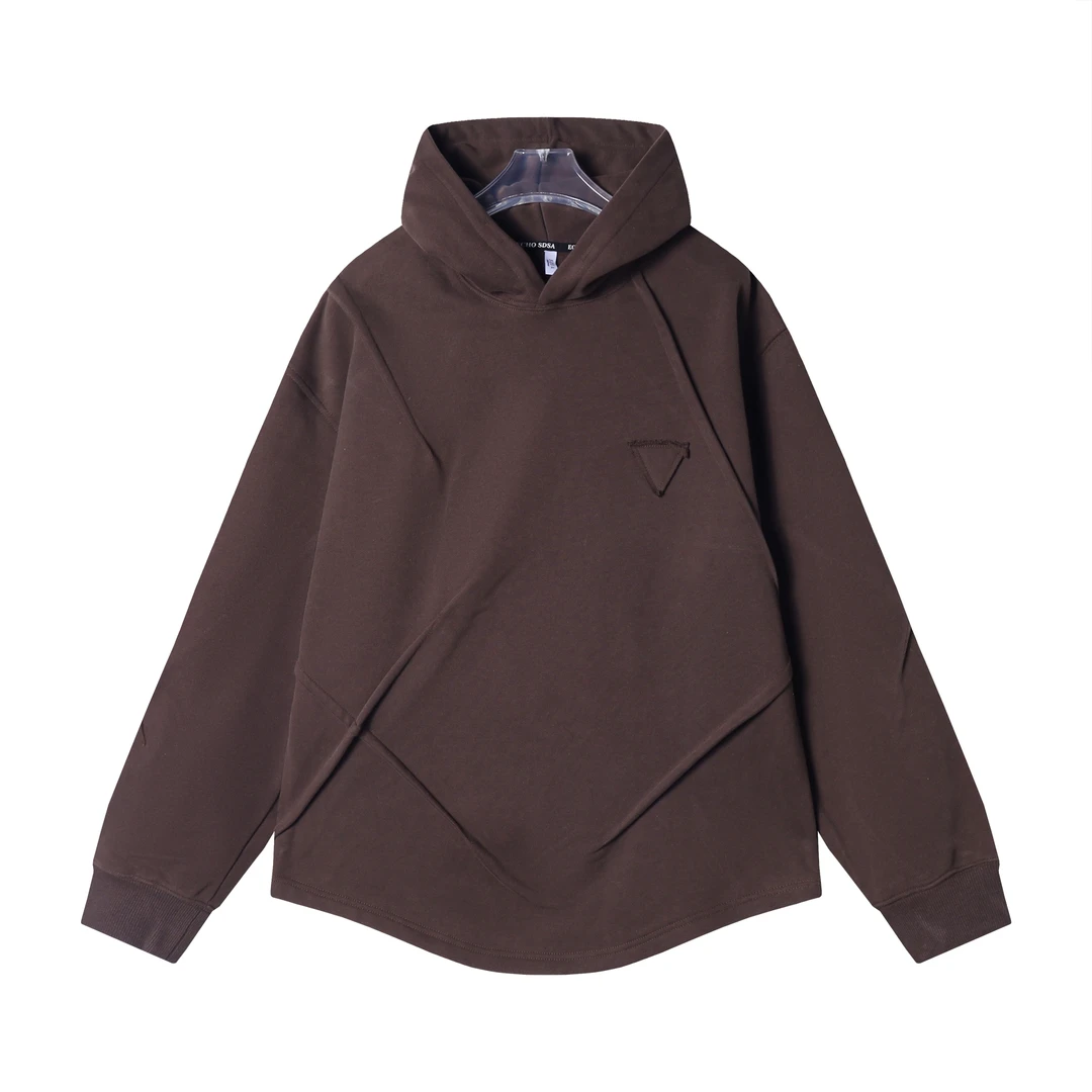 秋冬季新款时尚个性美式纯色褶皱倒三角连帽卫衣宽松复古百搭上衣