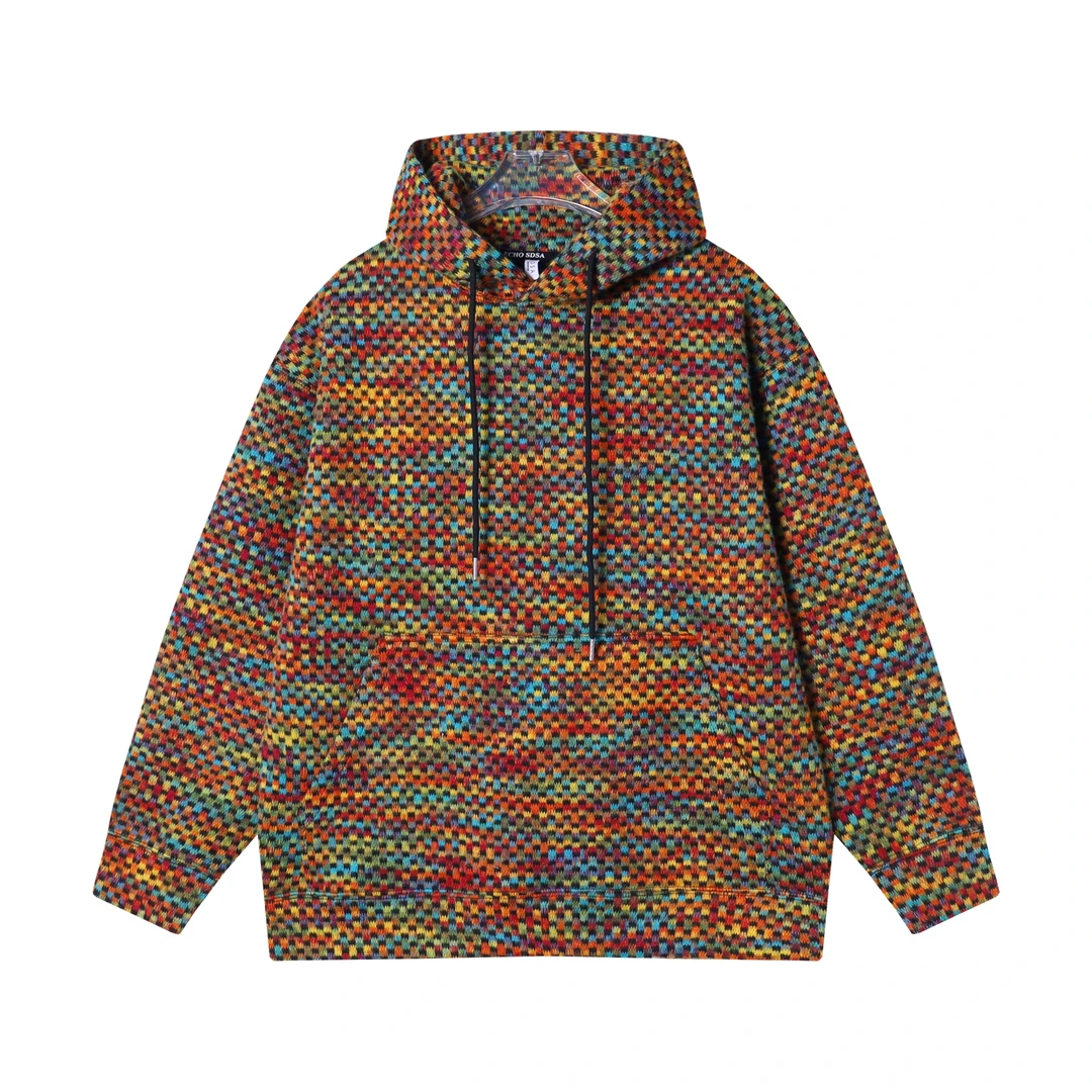 WY230秋冬季新款美式复古彩点针织连帽卫衣百搭宽松潮流时尚