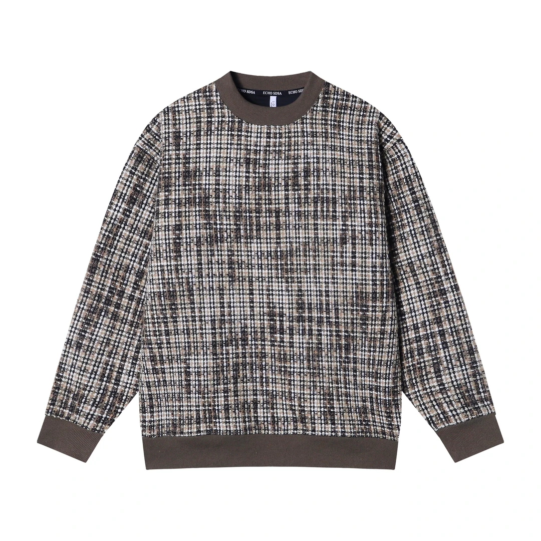 WY221秋季新款上衣潮流小香风格纹圆领卫衣百搭宽松长袖时尚复古