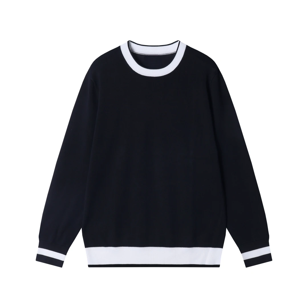 WY753新款男士黑白拼色商务风格圆领套头时尚潮奢日系暖男针织