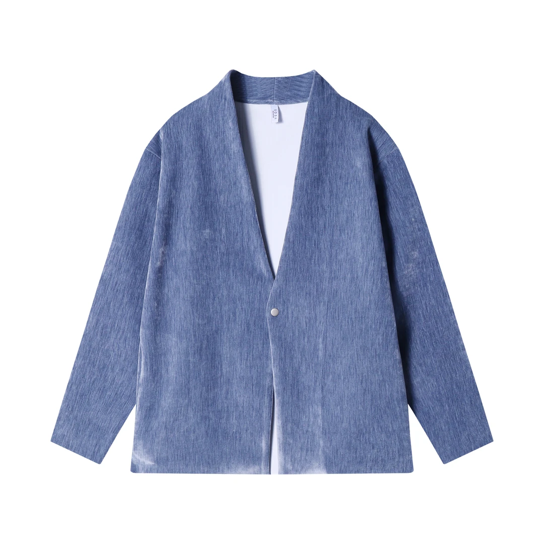 WT69秋冬季新款时尚个性做旧渐变开衫外套国风宽松简约百搭上衣