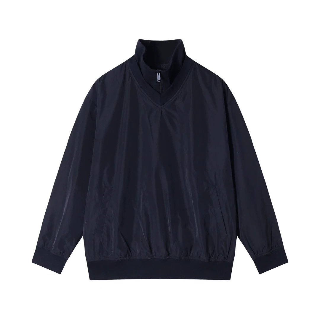 WY361秋冬季新美式复古纯色立领假两件上衣时尚百搭简约宽松长袖