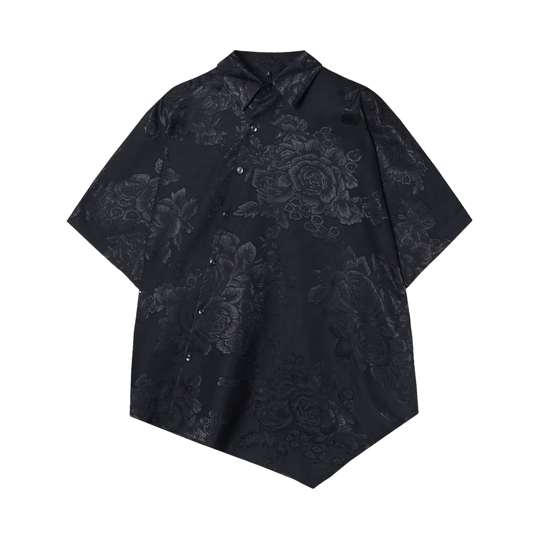 CS52夏季国风新款牡丹提花男士国潮中式衬衫复古宽松印花长裤