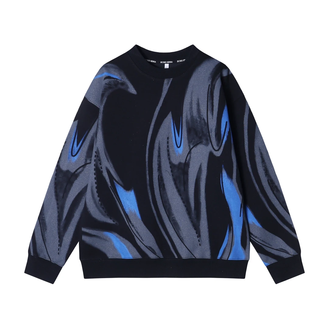 WY526秋冬季新款时尚个性扎染细闪套头圆领卫衣休闲情侣宽松上衣