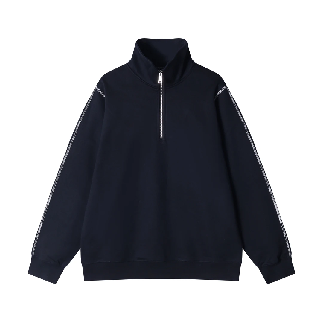 WY741新款男士明线半拉链半高领纯色百搭韩版长袖宽松休闲卫衣