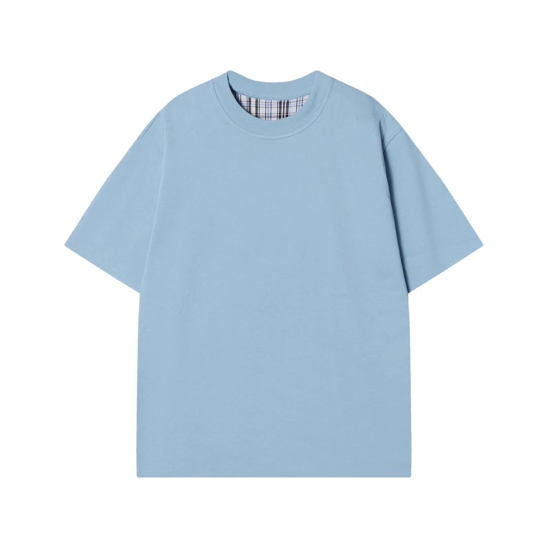 T1544时尚纯色拼接设计男士短袖潮流简约经典上衣宽松T恤