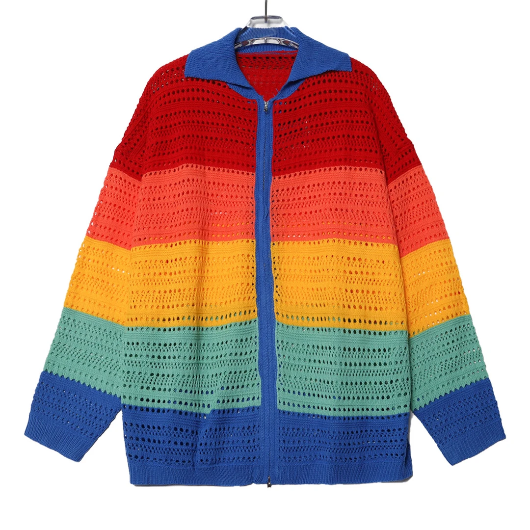 MY49镂空时尚百搭休闲复古宽松韩版格子秋冬针织轻奢青少年长袖