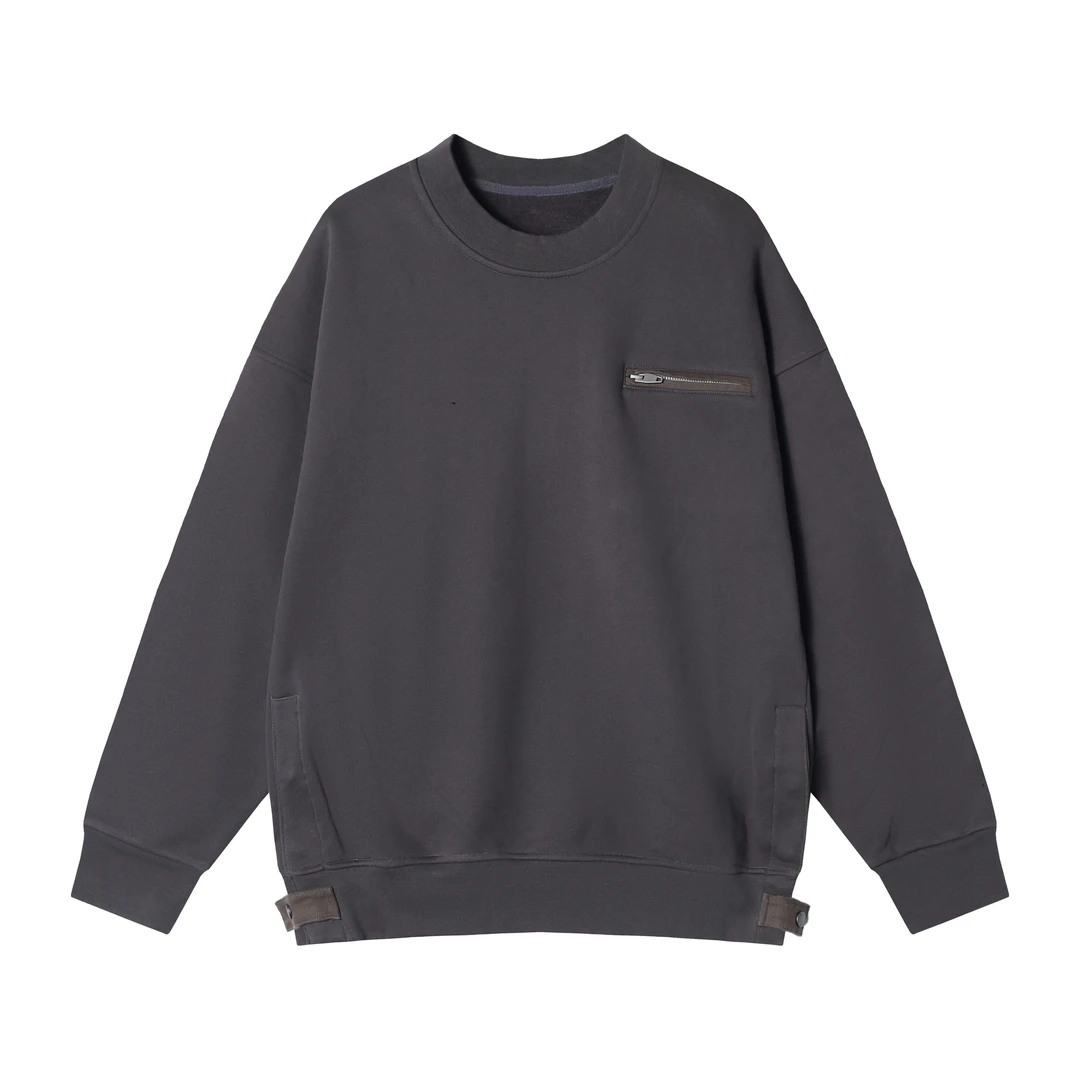 秋冬季新款时尚个性纯色拉链拼接圆领套头卫衣休闲百搭上衣潮