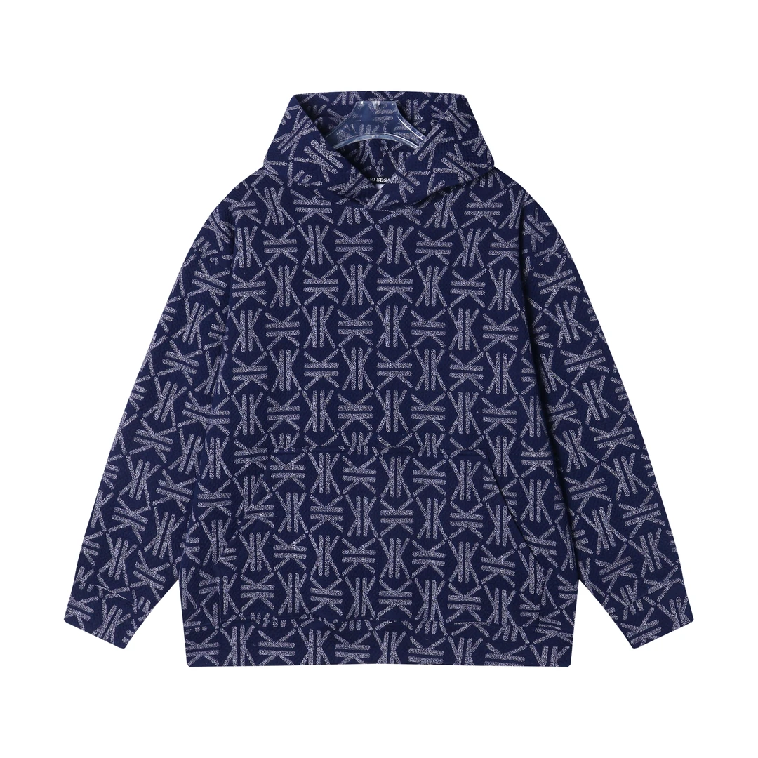 WY218秋季新款蓝色印花连帽时尚宽松卫衣潮流休闲百搭