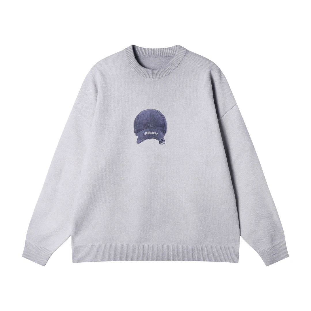 秋冬季新款潮流印花字母小众设计圆领套头宽松针织毛衣百搭简约