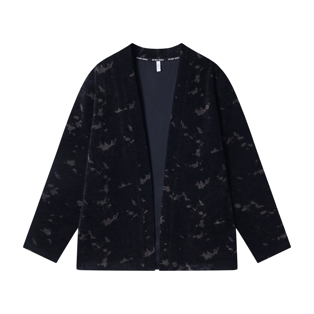 WT43秋冬季新款时尚百搭绒面撞色开衫上衣复古国风宽松潮流外套