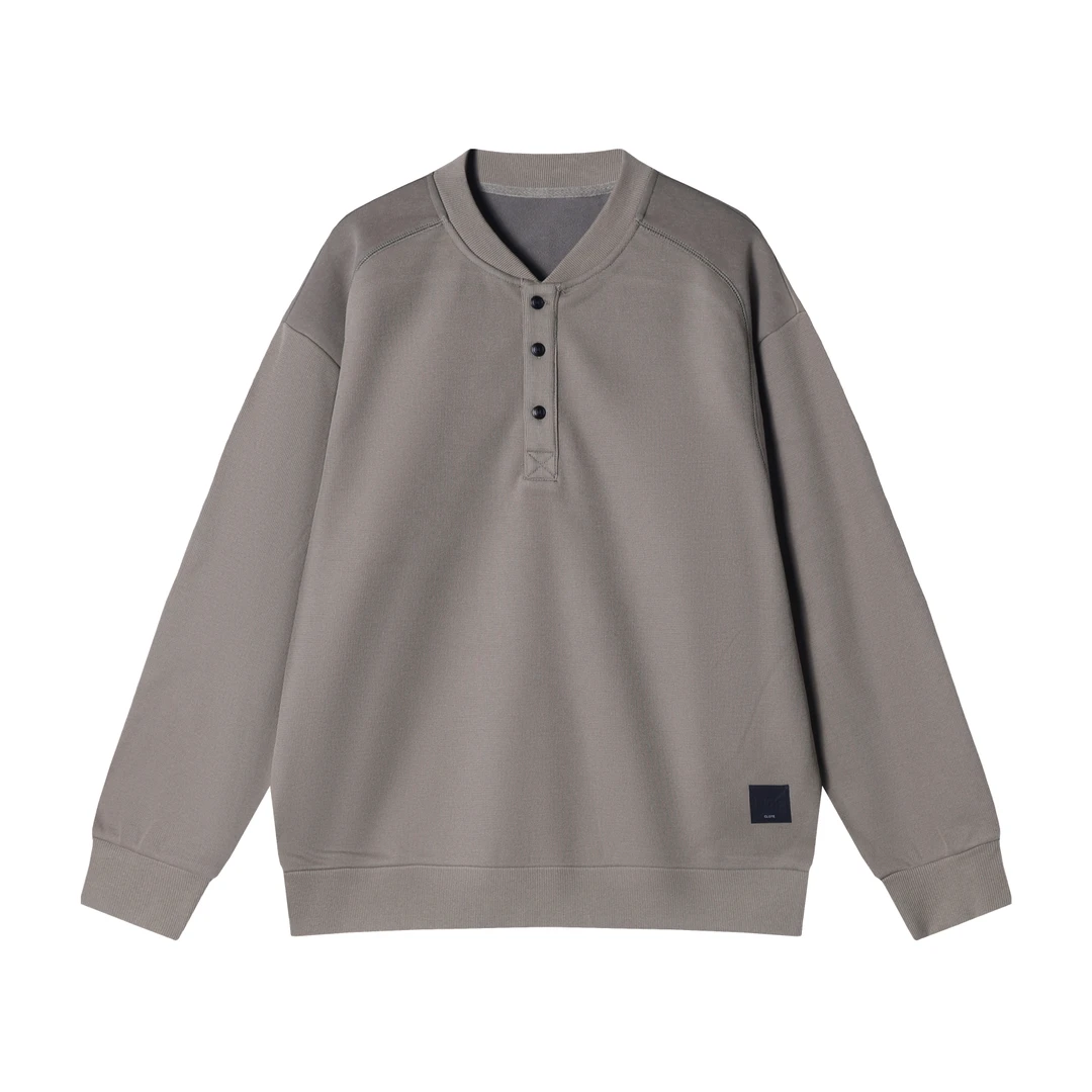 秋冬季新款时尚个性美式纯色拼接半纽扣圆领卫衣百搭潮流简约上衣