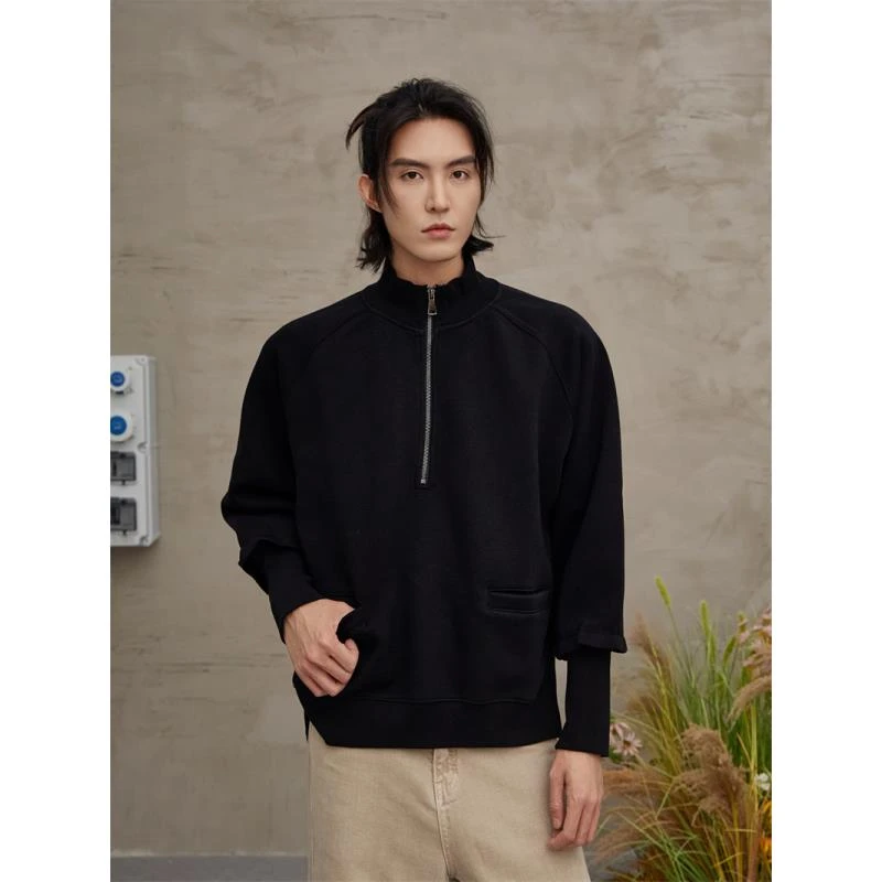 WY116半拉链加绒长袖时尚户外百搭连帽宽松保暖男女同款卫衣