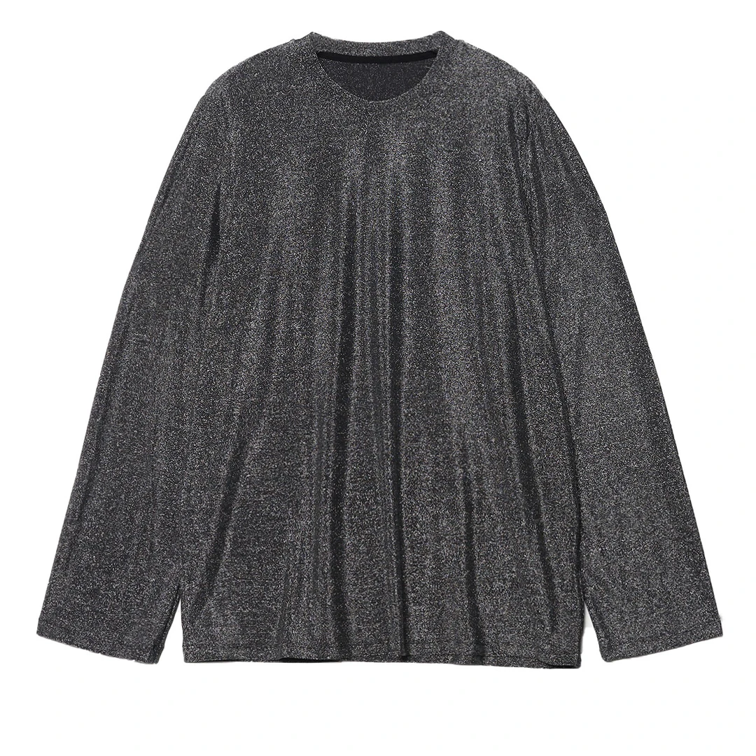 T355年春秋季闪亮冰丝丝滑男装宽松垂感好长袖T恤衫舒适百搭上衣