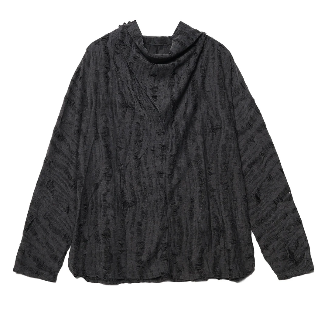 T544新款冰丝破洞潮牌个性时尚长袖圆领套头T恤休闲宽松百搭上衣