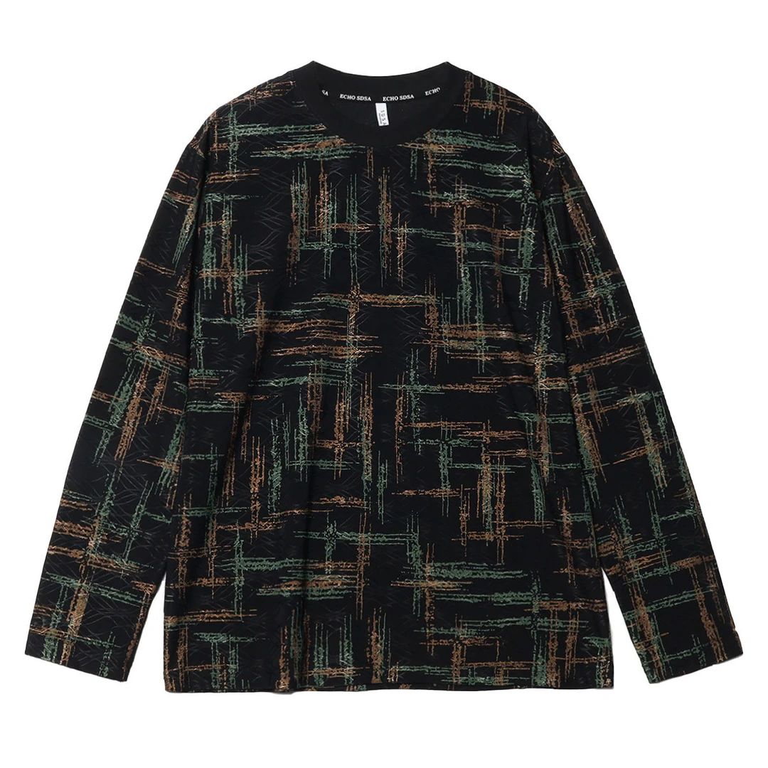 T384秋季潮流时尚休闲T恤休闲宽松时尚圆领长袖设计感上衣