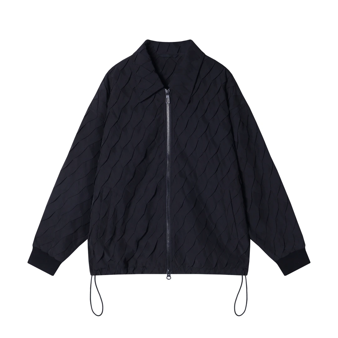 秋季新款褶皱格子情侣复古潮流宽松翻领百搭长袖休闲男外套