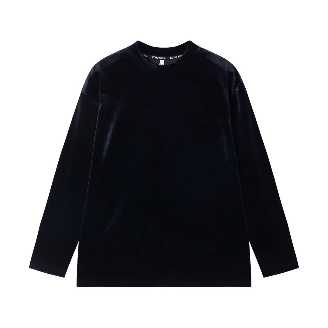 T1848新款时尚个性纯色绒面圆领套头长袖T恤休闲情侣户外上衣潮