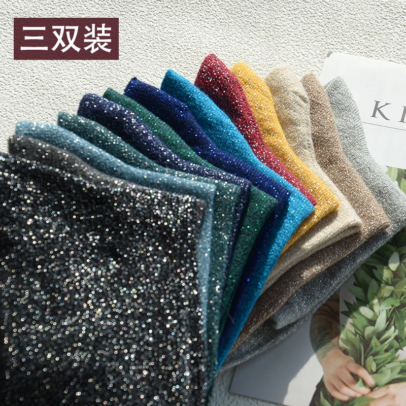 时尚秋冬金银丝女袜银葱日系亮丝纯色堆堆袜中筒袜女潮