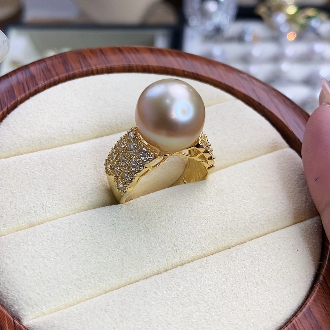 【闪购商品】海水珍珠戒圈银S925镀金镶嵌